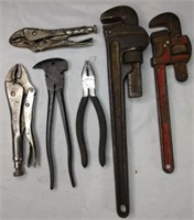Pipe wrench, vise grips, pliers