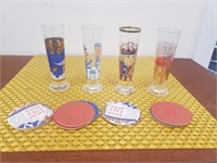 4 Shot Glasses and Mini Coasters