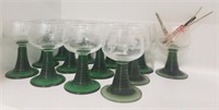 Vintage German Roemer Green Etched Goblets