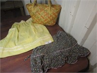 Two Vintage Aprons and a Woven Basket
