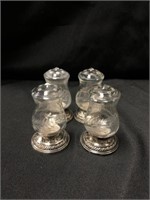 (4) Etched Glass Sterling Silver Base Shakers