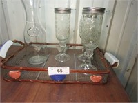 Wire Basket with Mason Jar Wine Glasses
