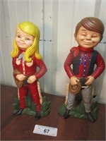 1970s Ceramic Cowboy and Cowgirl