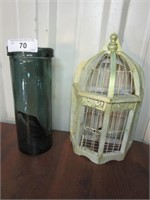 Wooden Birdcage and Glass Vase