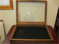 Old Wooden Display Case w/Hinged Glass Top