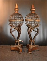 Pair of Decor Wire Globe Baskets On Stand