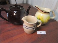 Hull and Marshall Pottery Teapot and Pitchers