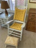 Vintage White Rocker w/ Cushions & Stool