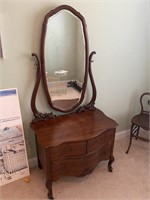 19th C. Oak Princess Dresser w/ Beveled Mirror