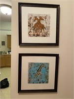 Pair of Fabric Art of Giraffes