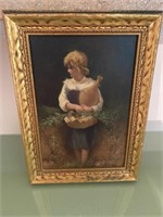 20th C. Unsigned Oil on Board of Peasant Girl