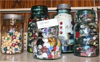 5 VTG. GLASS JARS W/BUTTONS AND BEADS