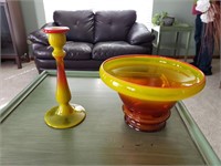 Glass Bowl and Candlestick