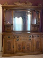 LATE 1890'S VICTORIAN SIDEBOARD, CARVED OAK
