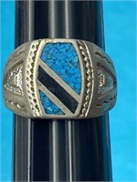 Sz.11 Sterling & Turquoise Ring 11.39 Grams