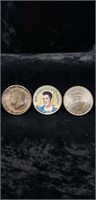3 Kennedy Half Dollars.  Elvis Presley
