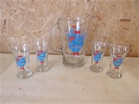 Vintage Old Style Pitcher & 4 Beer Glasses