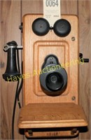 Antique Wooden Wall Crank Phone/Kellogg 18" x 14"