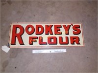 Metal RODKEY'S FLOUR Sign, Dbl Sided