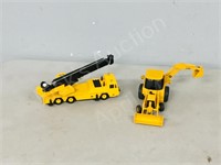 2 cast metal toys- Crane & backhoe loader (Ertl)