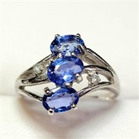 Certified 10K Ceylon Sapphire(1.65ct) Diamond Ring