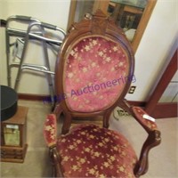 WOOD CHAIR W/ARMS- WHEELS, RED  PRINT