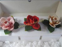 3pc Set Capodimonte Porcelain Roses - In Box