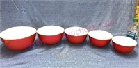 5pc Red enamel ware stackable mixing bowls