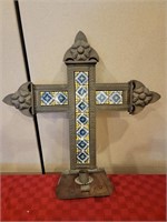 Metal Cross w/ Candle Holder