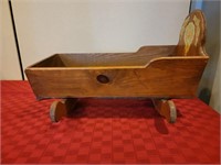 Antique Wooden Cradle with Fancy Head Board