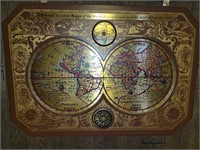 1964 Masketeers Brass & Wood Map of the World