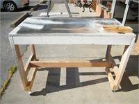 HEAVY WOOD WORK BENCH ON CASTERS 4' x 24" x 34" H