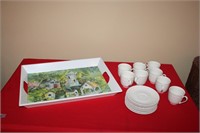 TRAY WITH CUPS AND SAUCERS