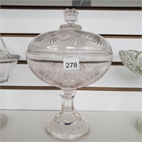 PRESSED GLASS COMPOTE 7" WITH LID
