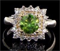 14kt Gold Round 2.37 ct Fancy Green Diamond Ring