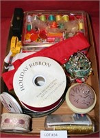 FLAT BOX OF SEWING & CRAFTING SUPPLIES