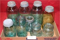 9 VTG. GLASS CANNING JARS W/LIDS