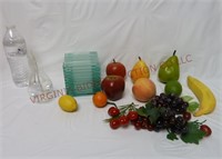 Glass Oil Burner, Candle Holder & Plastic Fruit