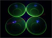 Green Uranium Glass Bowls ~ Set of 4 ~ 5.5" Rim