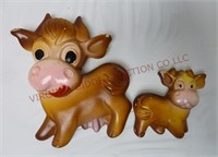 Vintage Chalkware Cow & Calf Wall Plaques