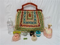 Vintage Handbag w Doll Face Crochet Thread & More