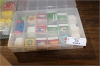 3 CONTAINERS (2 FULL) ERASERS, ETC