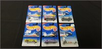 Lot of 6 1990s HotWheel Cars New On Card