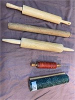5 ASSORTED ROLLING PINS, 4 WOODEN & 1 MARBLE