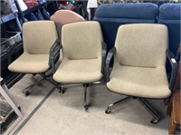 (3X) FABRIC CHAIRS WITH ROLLERS, BEIGEY- GRAY