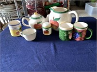 CERAMIC TEA POT & CUPS WITH FRUIT DESIGN- ASIA