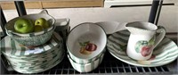 17 PIECES OF ASSORTED GREEN & WHITE STRIPED POTTER