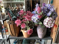 7 ASSORTED FLOWERS IN VASES & BASKETS