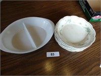 Glass Divided Baking Dish & (9) Matching Plates