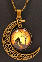 New Vintage Style Crescent Moon Pendant with 20"
